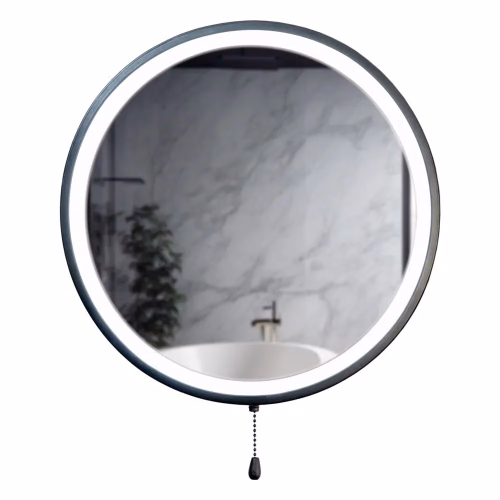 ValueLights Round Battery Operated LED Bathroom Mirror in Matte Black, Diameter: 41 cm, IP44 Rated – 3