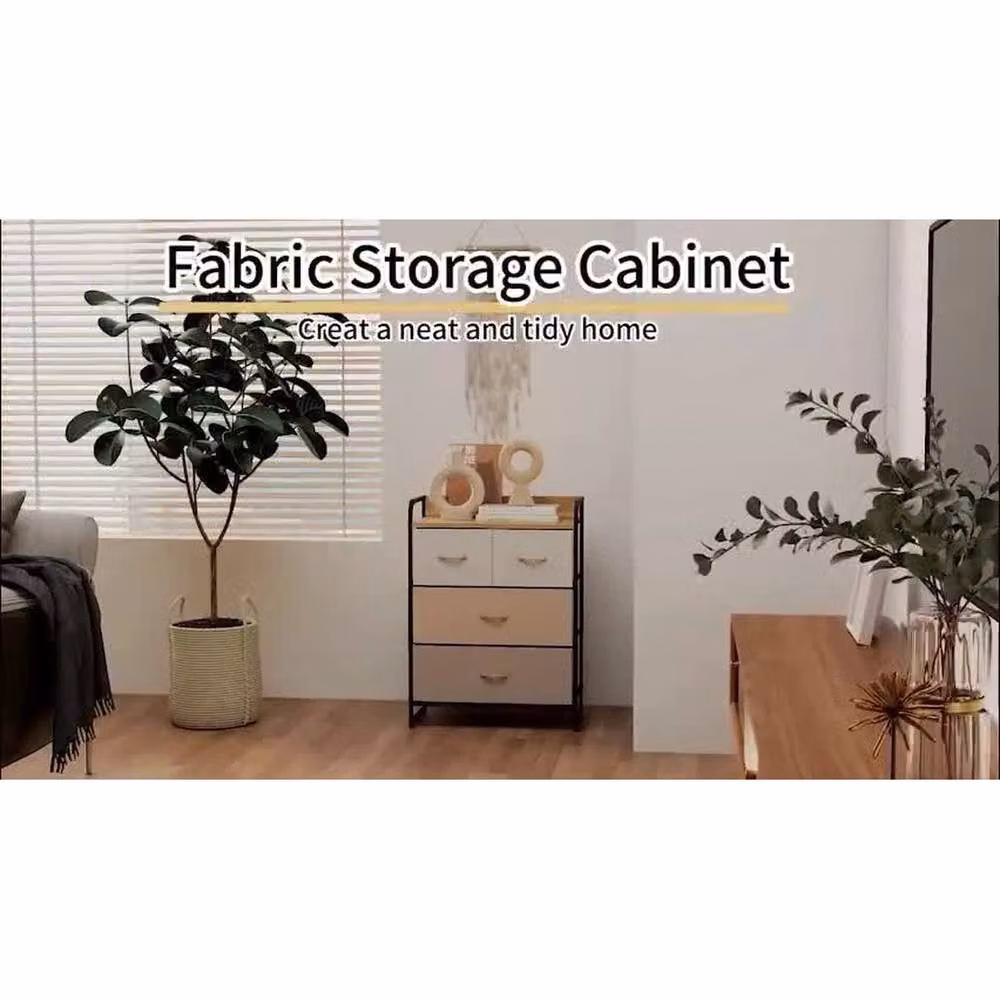 FORGEVIO 4-Drawer Storage Tower Dresser with Steel Frame and Wood Top in Multicolour – 3