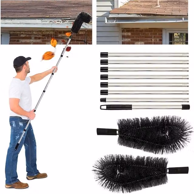 Kelvenix Black Flexible Gutter Cleaning Brush Head with Steel Telescopic Handle