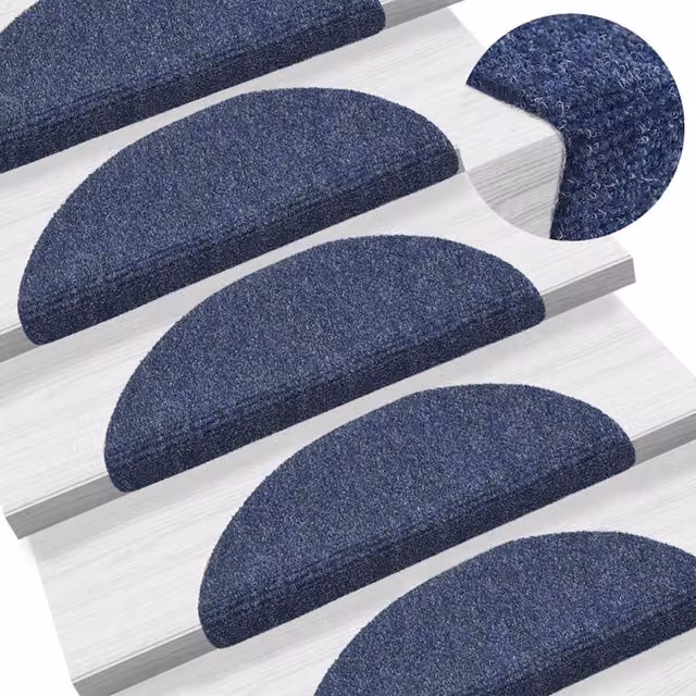 Berkfield Home Self-adhesive Needle Punch Stair Mats, Blue, 5 Pack, W: 56 cm, D: 17 cm, H: 3 cm