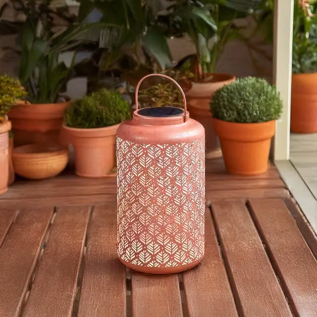 Marco Paul Solar LED Garden Lantern in Dusty Pink Terracotta Ceramic – 1