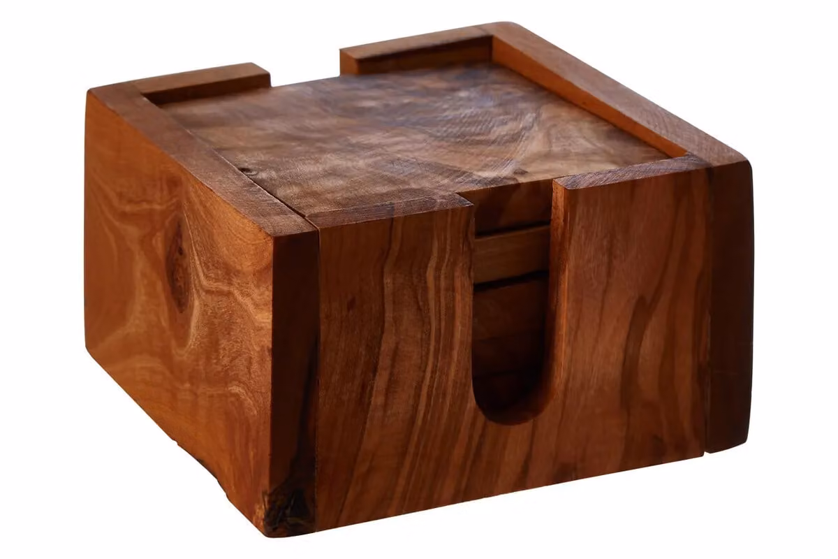 Orsina Kora Square Wood Coasters with Holder, Brown – 4