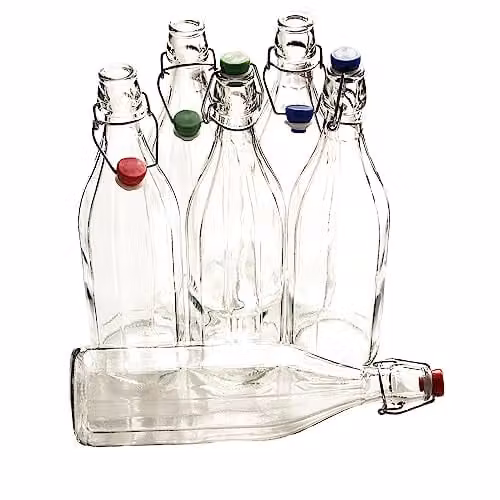 Bormioli Rocco Oxford Clear Glass Swing Top Bottles, 1 Litre, Pack of 6