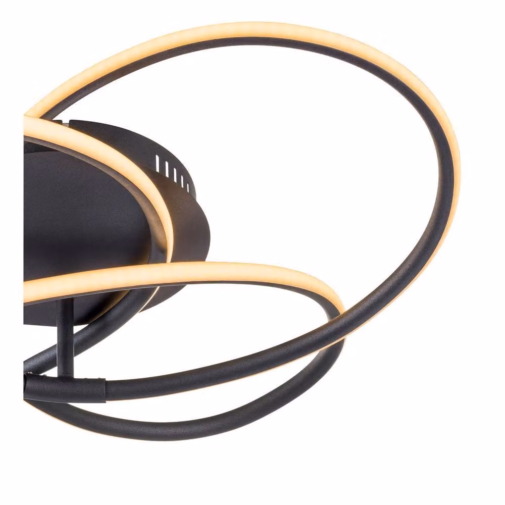 Globo Lighting Modern LED Ring Ceiling Light in Black with Warm White Light – 3