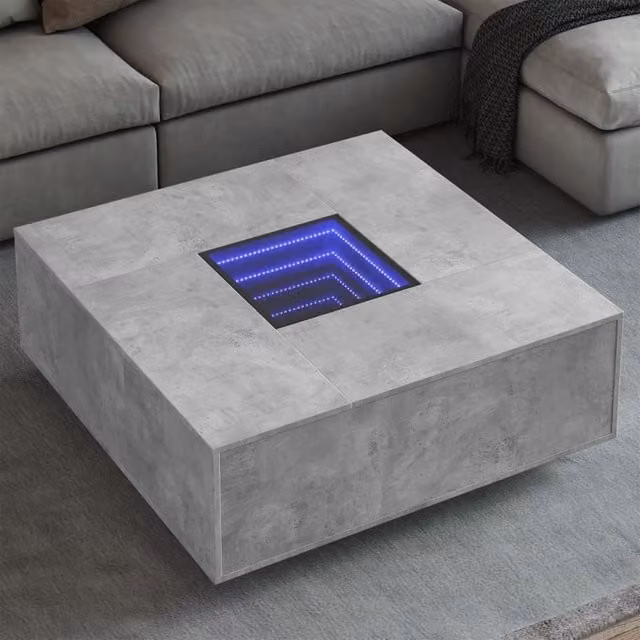 Berkfield Home Infinity LED Coffee Table in Concrete Grey, W/D/H: 100 x 100 x 40 cm – 1