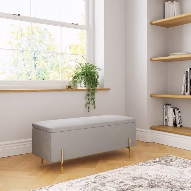 GFW Mystica Grey Velvet Storage Ottoman Bench with Gold Metal Frame – 2