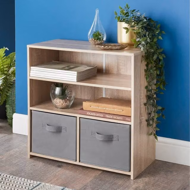 Spot On Dealz Modern Oak 2 Cube 2 Shelves Freestanding Unit in Brown