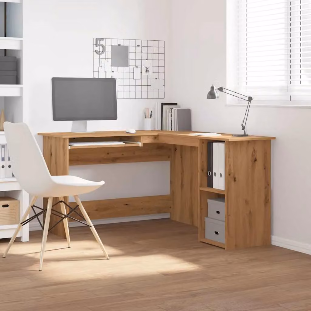 Berkfield Home Artisan Oak Corner Desk in Brown, W/D/H: 120 x 140 x 75 cm – 3