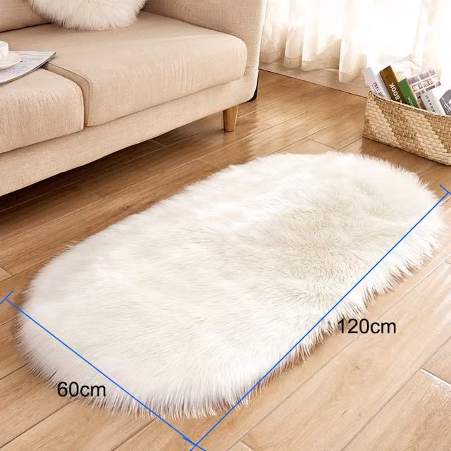 Livingandhome White Oval Faux Fur Shaggy Area Rug
