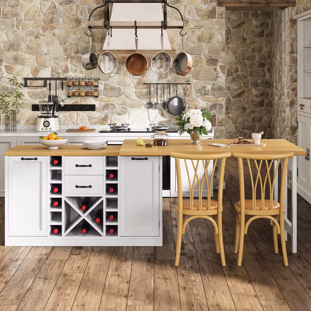 BTM Extendable White Sideboard Dining Table with Wine Rack and Bin Storage – 3