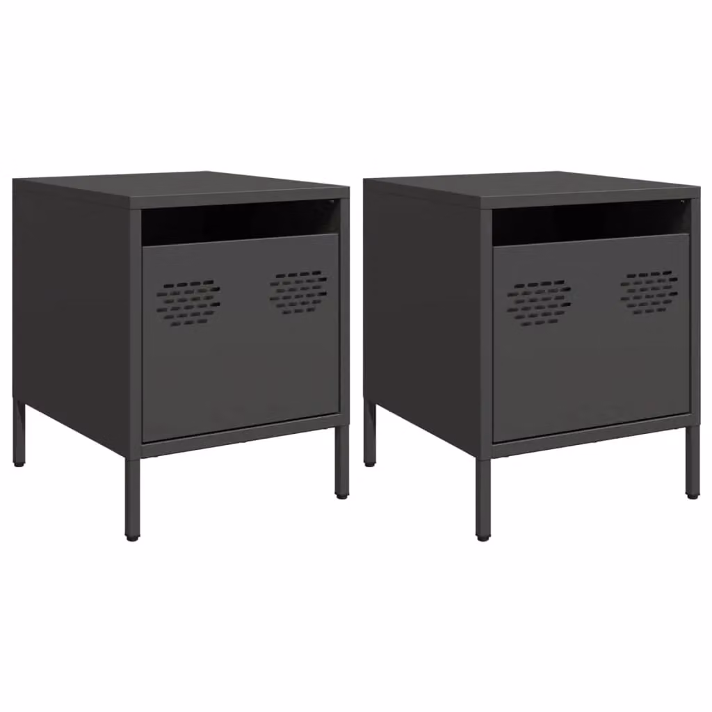 Berkfield Home Set of 2 Black Steel Bedside Cabinets, W/D/H: 35 x 39 x 43.5 cm – 2