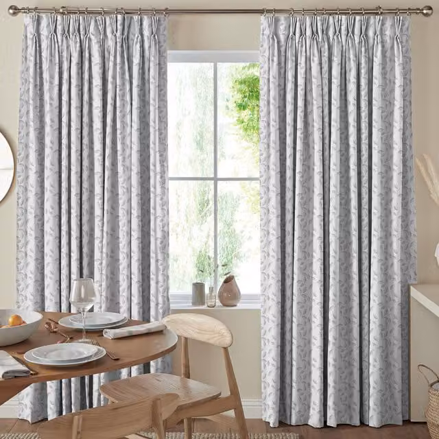 Simply Collection Leaf Vine Made to Measure Blackout Fabric Curtain Panel in Grey and White Floral Design