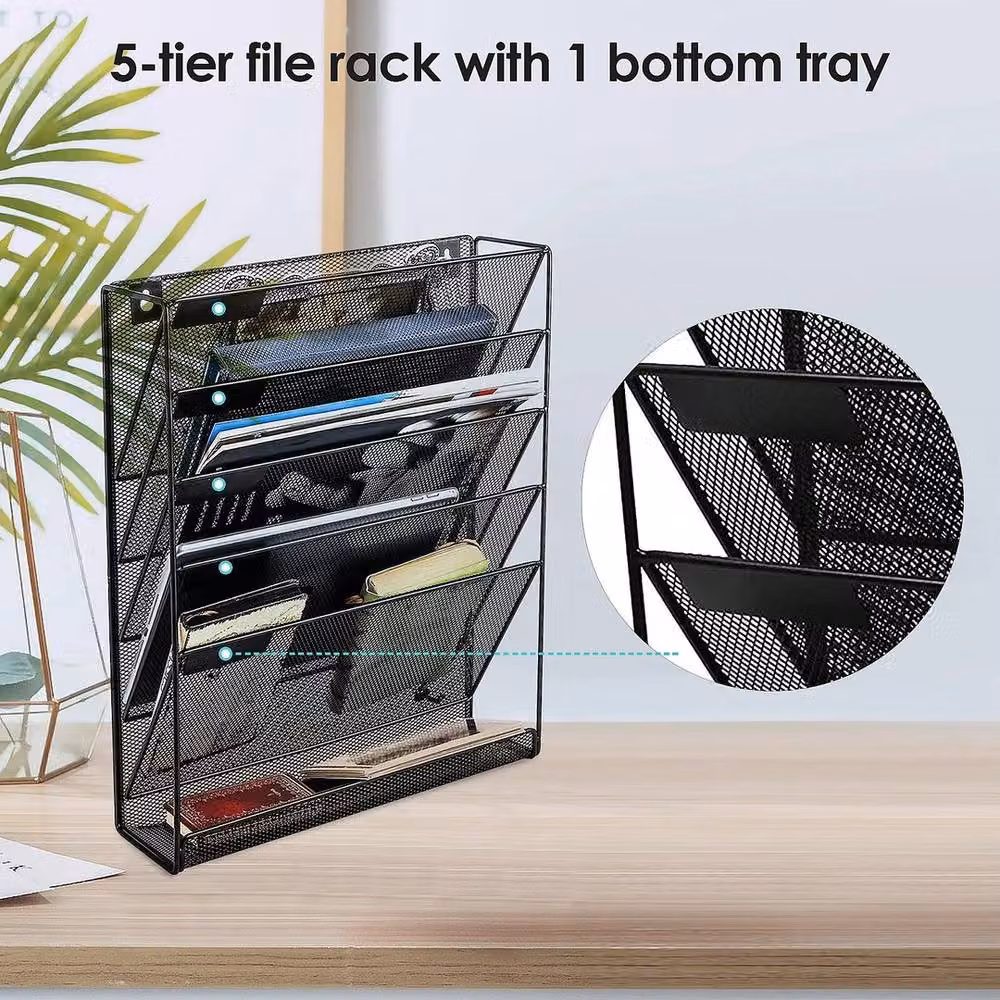 NESTLUNE 6 Tier Metal Office Filing Trays and A4 Letter Rack Desk Organiser in Black – 4