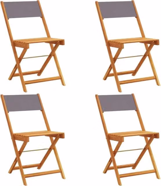 Berkfield Home Set of 4 Folding Garden Chairs in Anthracite Fabric and Acacia Wood