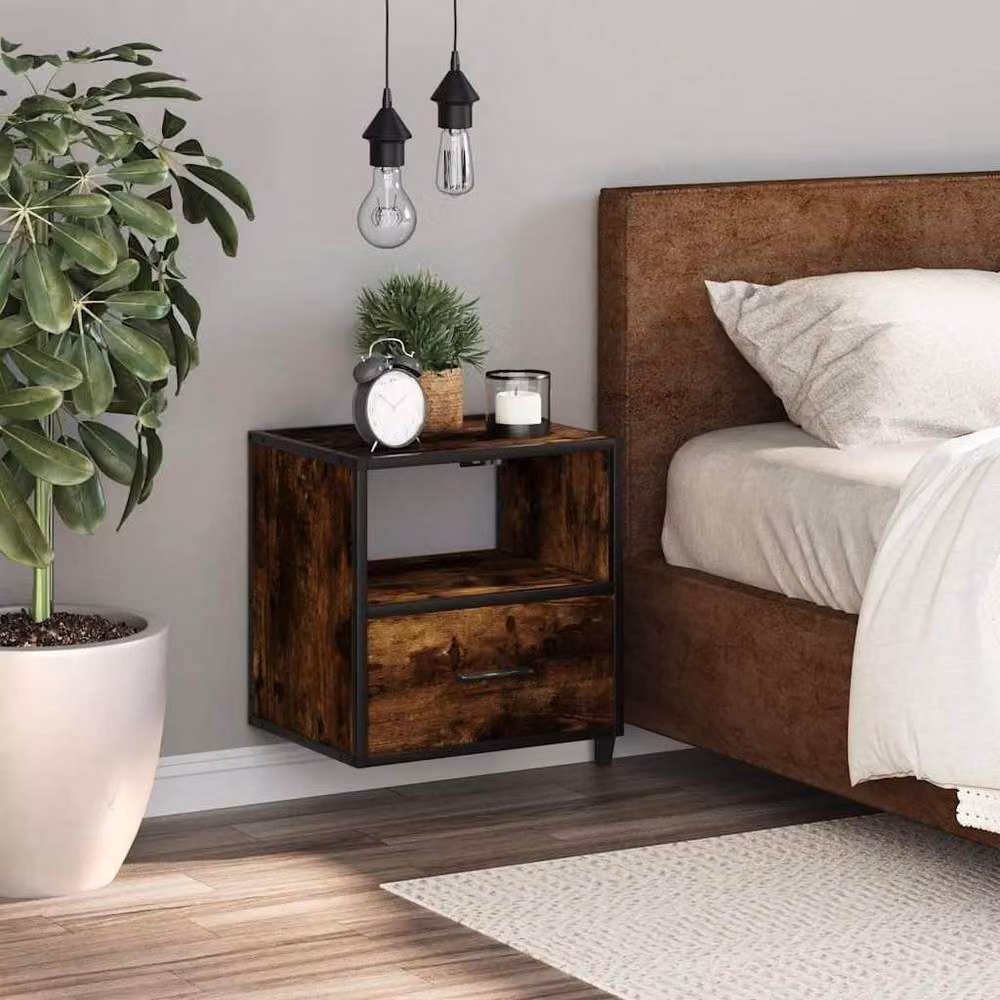 Berkfield Home Wall-mounted Bedside Cabinet in Smoked Oak Brown, W: 40 cm, D: 31 cm, H: 39.5 cm – 3