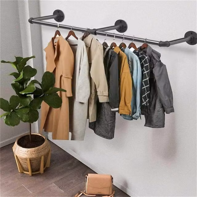 NESTLUNE Black and Gold Industrial Metal Clothes Rail, W/D: 100 x 15 cm – 1