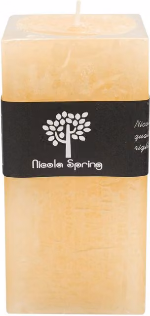 Nicola Spring Vanilla Scented Square Pillar Candle, Beige, W: 15.0 cm, D: 7.5 cm, H: 7.5 cm – 7