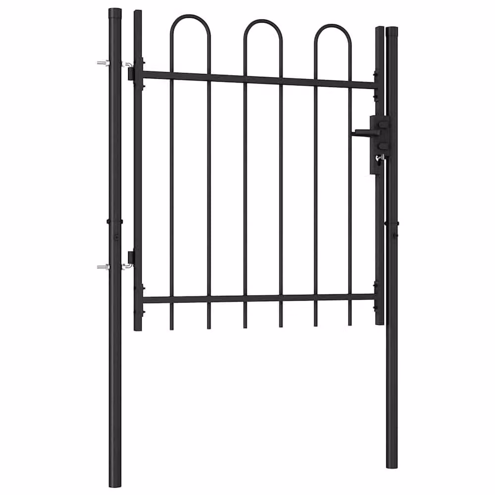Berkfield Home Durable Steel Single Arched Top Fence Gate, Black, W: 100 cm, H: 150 cm – 2