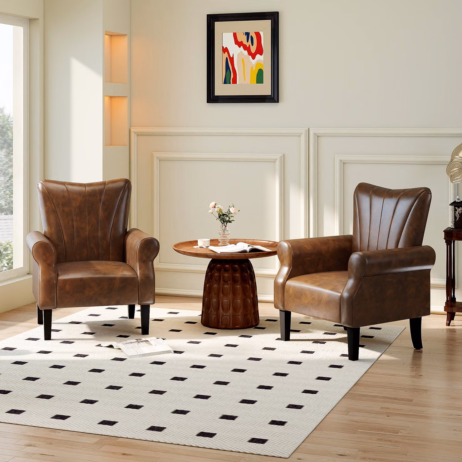 HOMCOM Brown Synthetic Leather Upholstered Accent Chair with Rolled Arms and Solid Wood Legs – 6