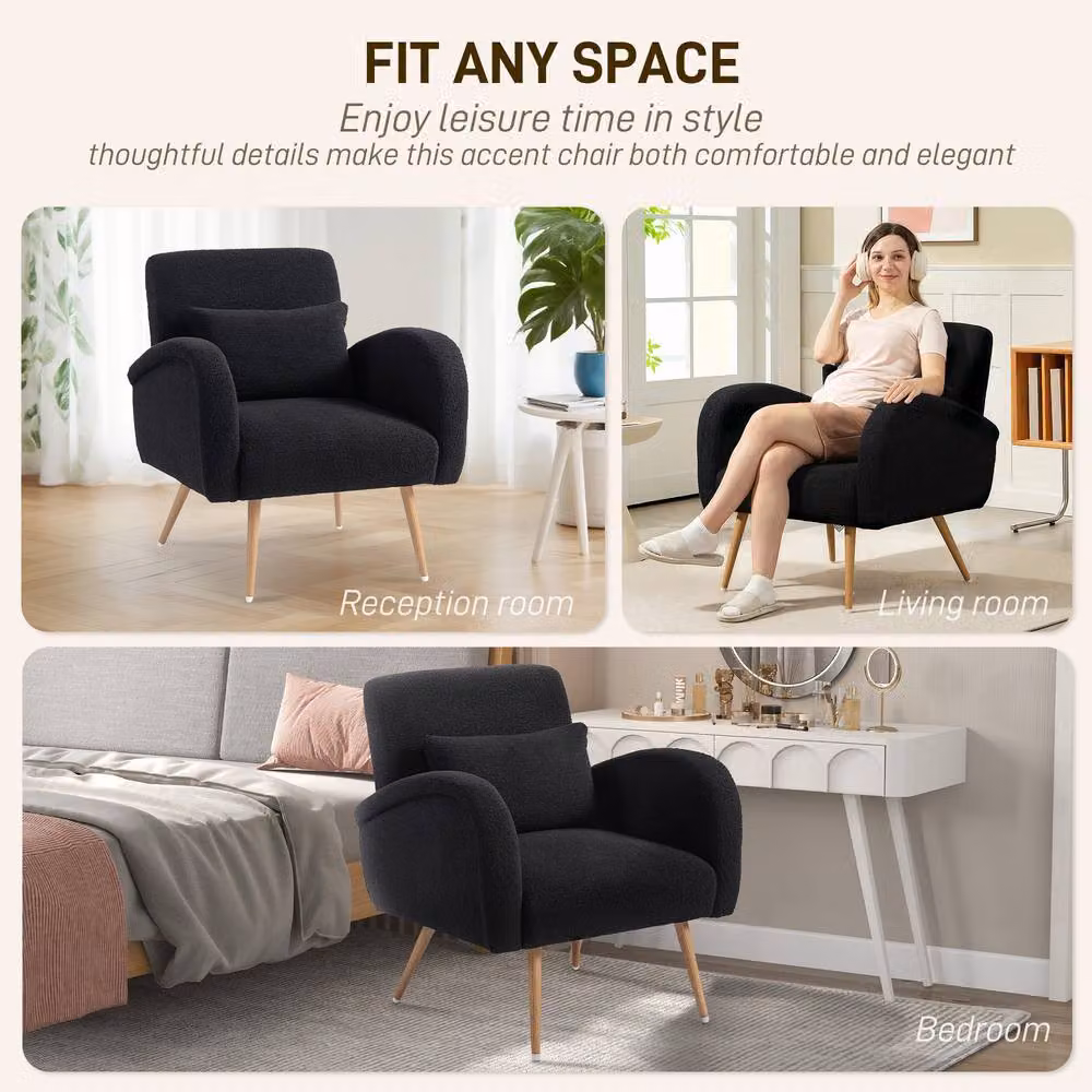 STILVORA Black Bouclé Fabric Armchair with Metal Legs – 6