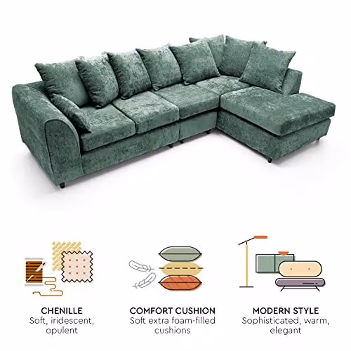 Abakus Direct Harriet Large Right Facing Corner Sofa in Green Crushed Chenille – 6