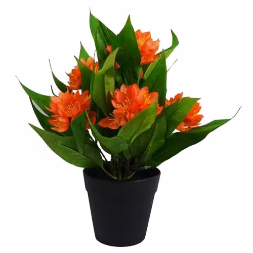 Leaf Orange Artificial Freesia Flowering Houseplant in a Potted Tabletop Design