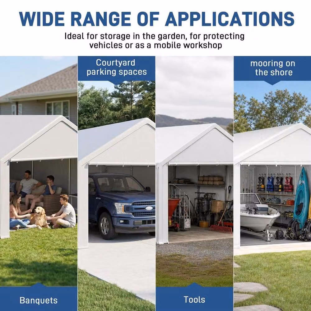 FLAVORA White Carport Canopy and Garden Storage Shed with Gable Roof and Window – 4