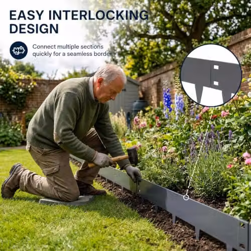 Nicoman Anthracite Steel Garden Border Edging Set, 5 x 1m Metal Lawn Edging Strips – 4