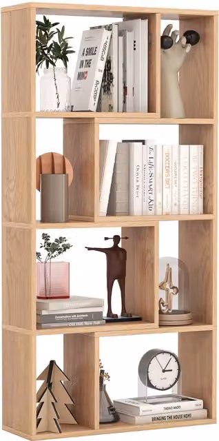 COSTWAY 8-Cube Freestanding Geometric Storage Organiser in Brown Wood Finish