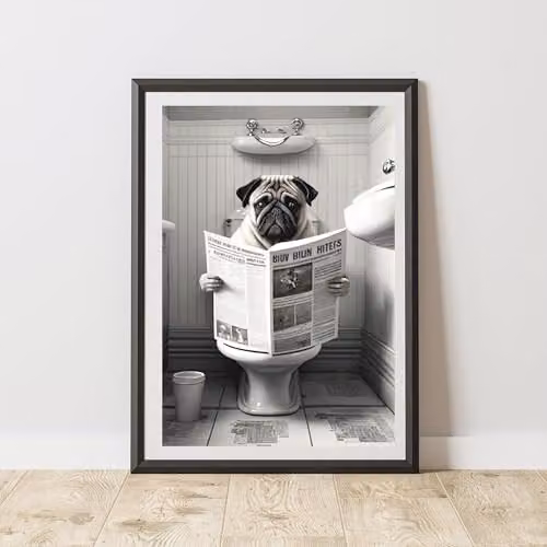 60 Second Makeover Pug On The Toilet Multicolour Paper Poster, A3