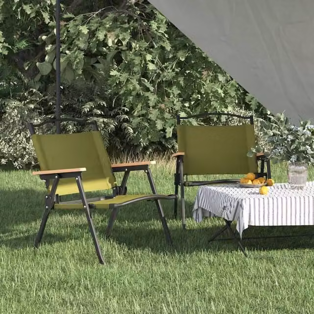 Berkfield Home Set of 2 Green Oxford Fabric Camping Chairs with Armrests, W/D/H: 54 x 43 x 59 cm