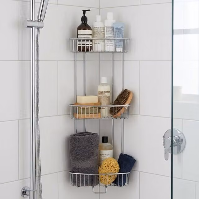 Orsina 3-Tier Chrome Corner Storage Caddy with Drainage, Silver, W/D/H: 21 x 21 x 66 cm – 2