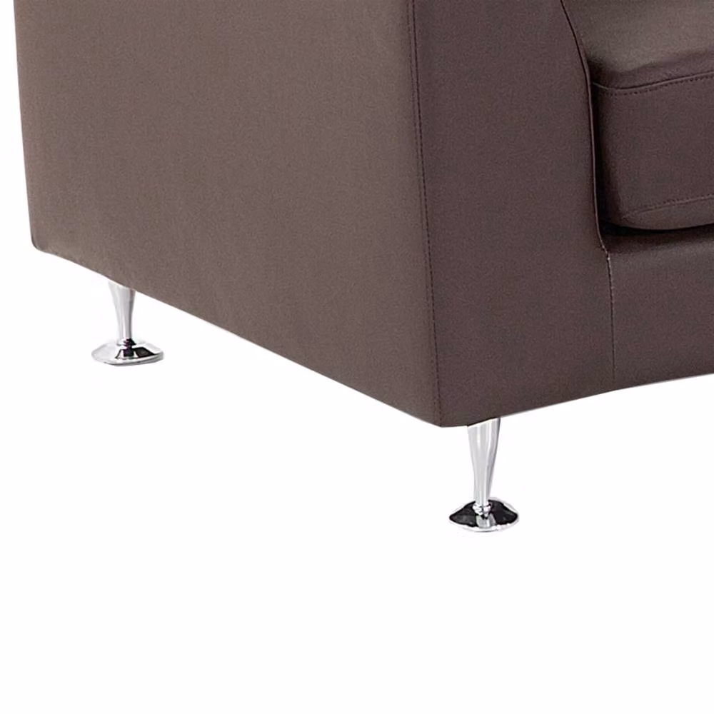 Wyld and Coco Brown Curved Leather 7-Seater Sofa with Adjustable Headrests and Matching Ottoman – 4