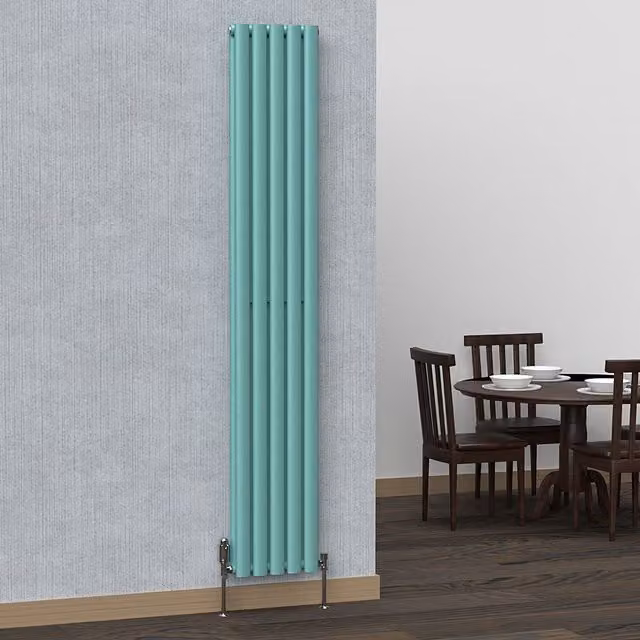 Lux Heat Oval Coloured Vertical Radiator in Light Aqua Green, H 180 cm x W 30 cm