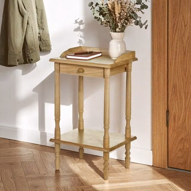 Premier Housewares Rubberwood Rectangular Telephone Table with Drawer, Brown, W: 61.0 cm, D: 37.0 cm, H: 29.0 cm