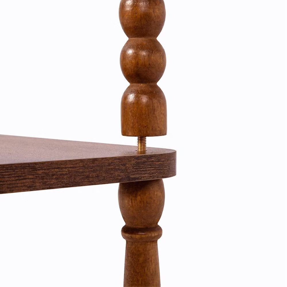 Levede Brown 2-Tier Narrow Side Table with MDF Storage and Rubberwood Legs – 5