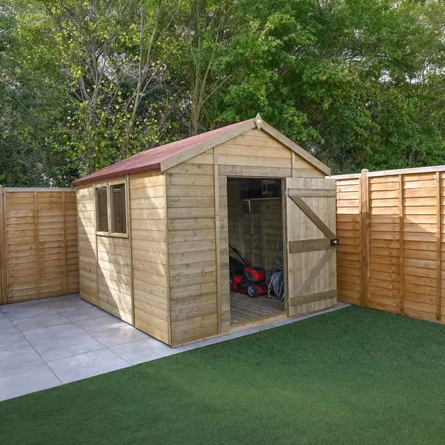 Forest Garden Timberdale Pressure Treated Apex Shed in Brown, W: 306.2 cm
