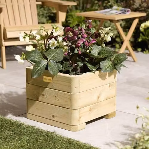 Rowlinson Marberry Square Timber Planter Tub, Brown, W: 40 cm, D: 40 cm, H: 30 cm