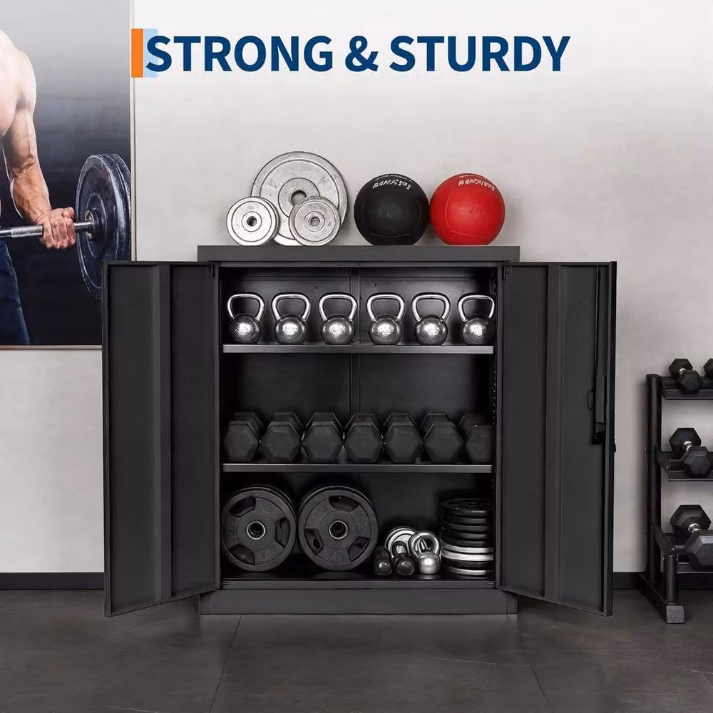 VOGREX Metal Locking Storage Cabinet with 2 Adjustable Shelves in Matt Black, H 91.44 cm x W 80 cm x D 40 cm – 3