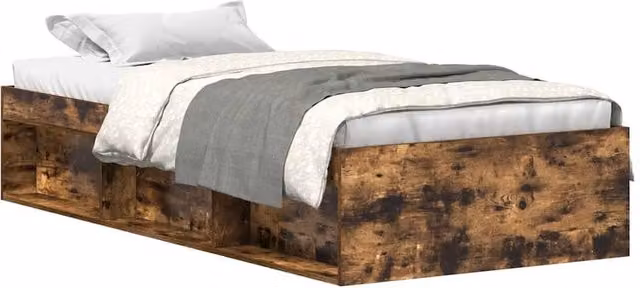 Berkfield Home Small Single Bed Frame in Smoked Oak Brown with Side Compartments, W: 75 cm x L: 190 cm – 1