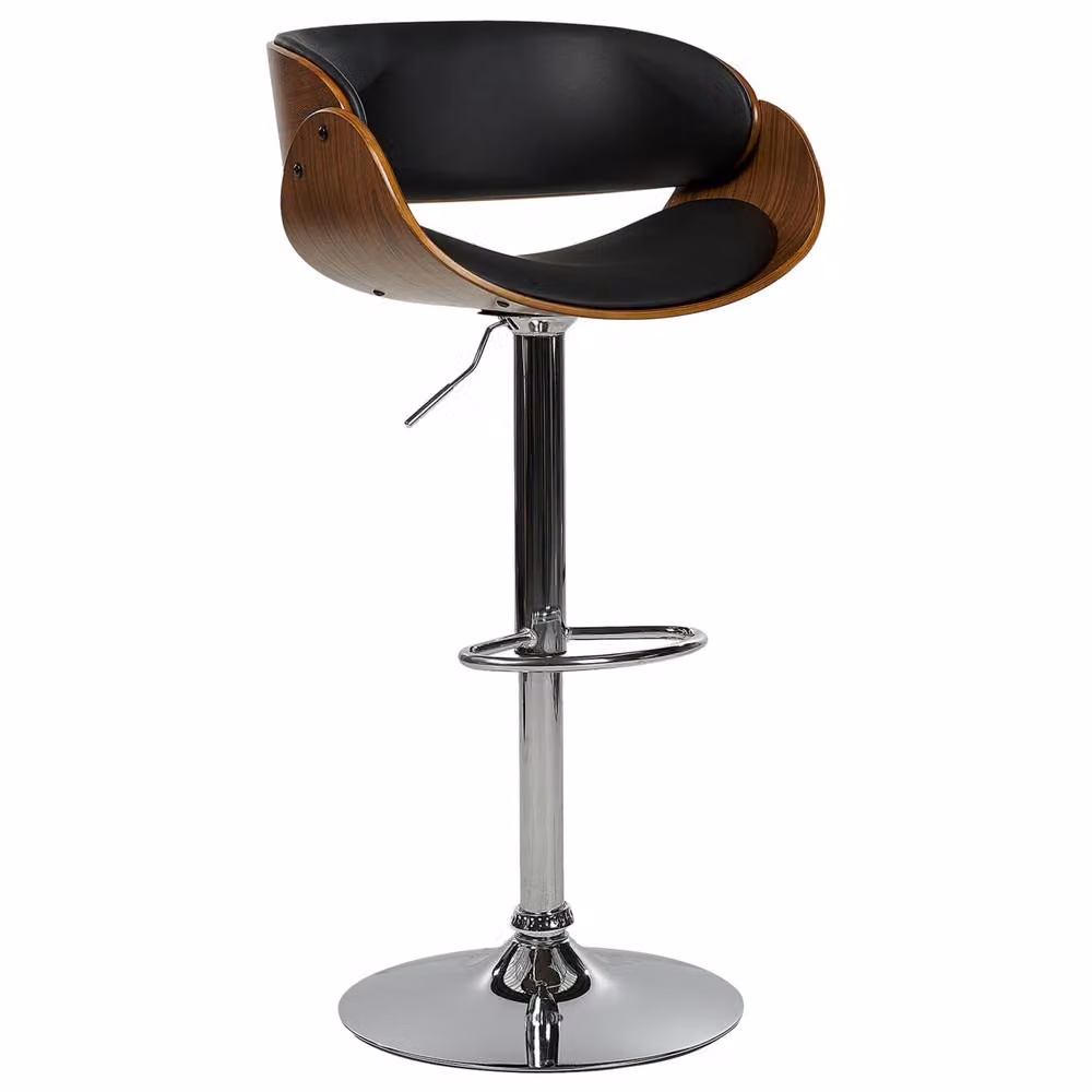Wyld and Coco Set of 2 Modern Gas-Lift Bar Stools with Black Faux Leather Seats and Dark Wood Finish – 3