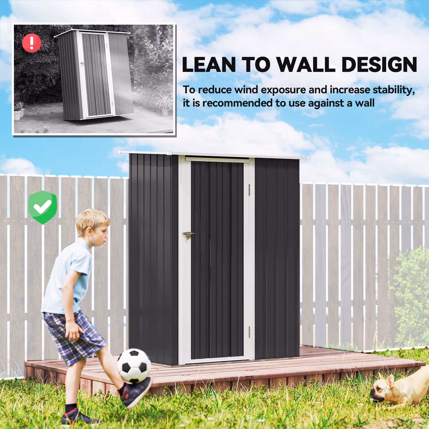 Outsunny Grey Garden Storage Shed with Sloped Roof and Lockable Door, W/D/H: 142 x 84 x 189 cm – 6