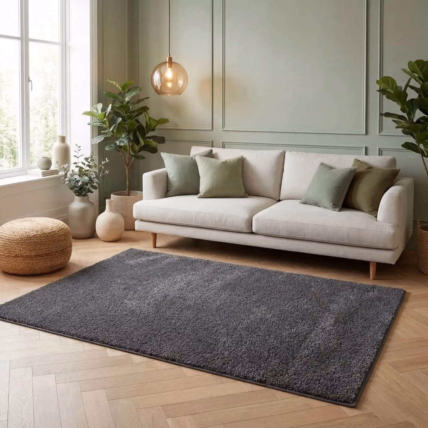 THE RUGS Plain Soft High Pile Shaggy Rug in Grey, W/D: 140 x 200 cm – 7