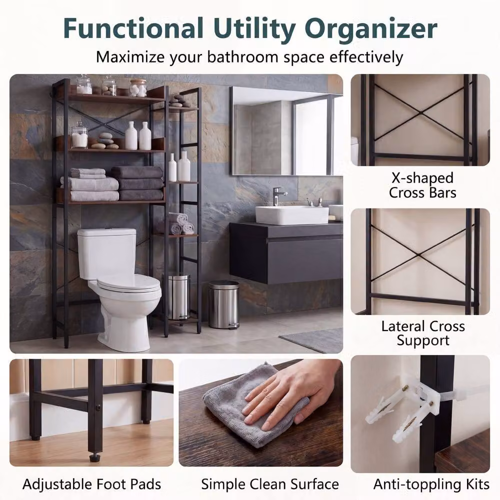 Costway 7 Tier Over the Toilet Storage Rack with 2 Drawers in Brown – 8