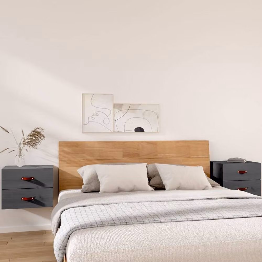 Berkfield Home Wall-mounted Bedside Cabinets, 2 Piece, Grey, W: 50 cm, D: 36 cm, H: 40 cm – 2