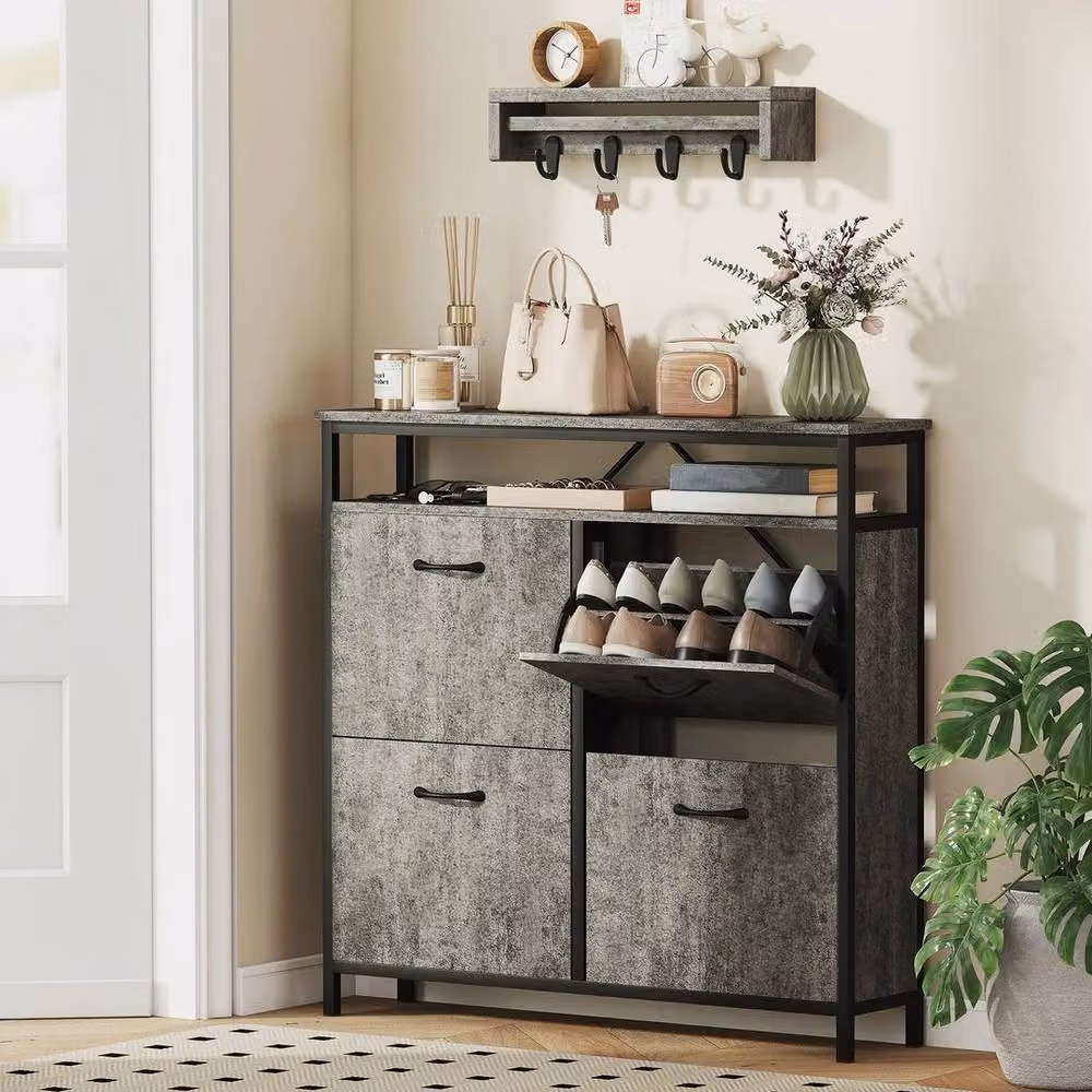 NESTLUNE Industrial Shoe Cabinet with 4 Tilting Compartments in Grey and Black, W: 100 cm, H: 100 cm, D: 23.8 cm – 3