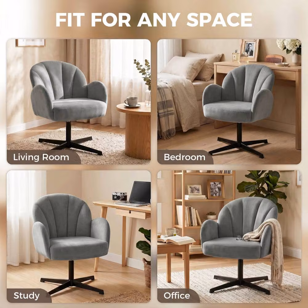 STILVORA Modern Grey Velvet Swivel Armchair with 360 Degree Rotation, H 80.0 x W 68.0 x D 64.5 cm – 7