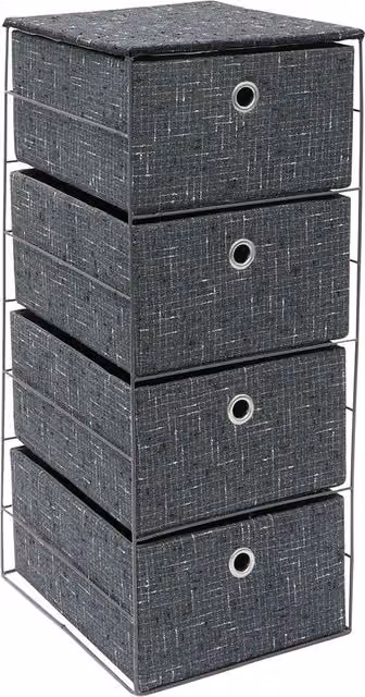 JVL Shadow 4 Drawer Wide Fabric Storage Tower in Grey – 4
