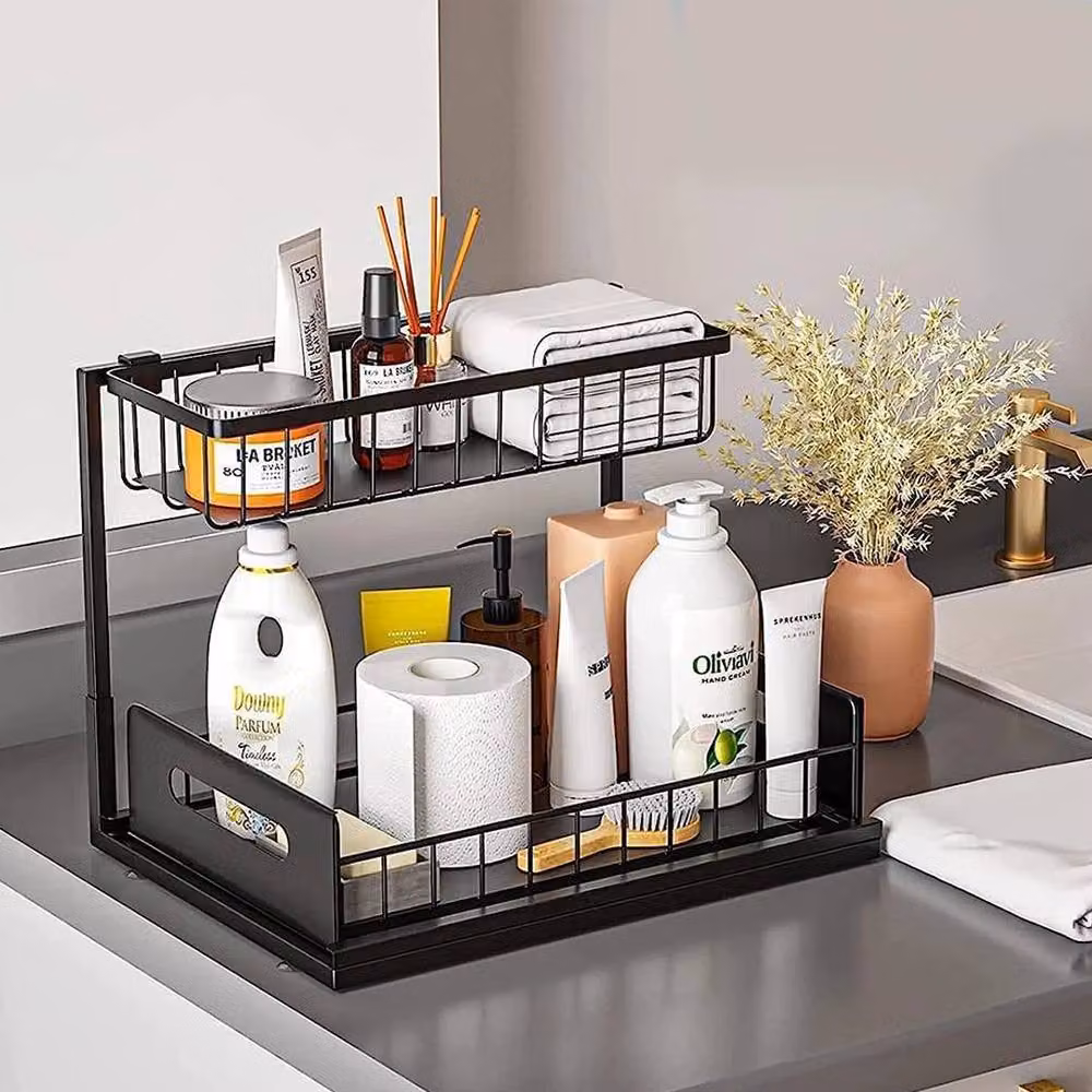 PAWNORA 2 Tier Metal Pull Out Basket Drawer Storage Rack, Black – 6