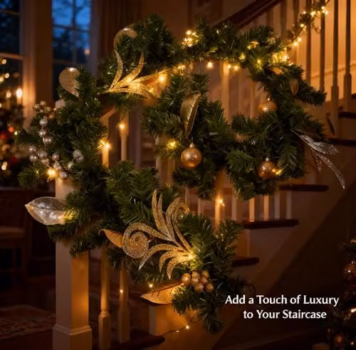 SHATCHI 200cm Christmas Garland with Silver and Gold Berries, Eucalyptus Leaves and Pine Needles – 3